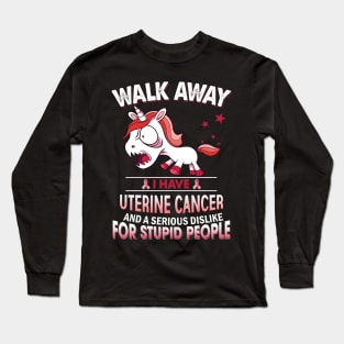 funny uterine cancer grumpy unicorn warrior Long Sleeve T-Shirt